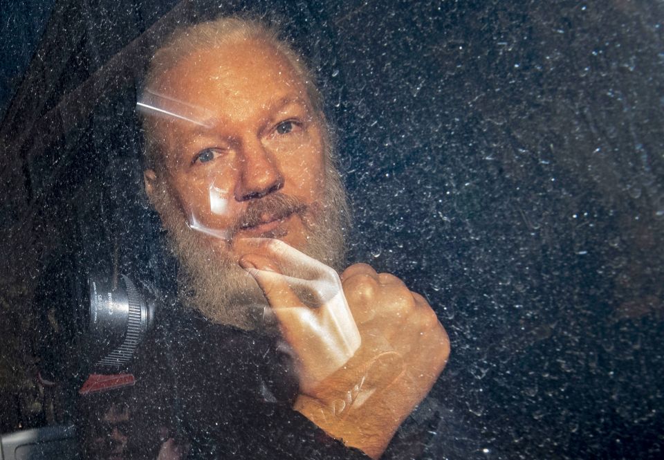  Julian Assange gives the thumbs up after leaving the Ecuadorian embassy in April