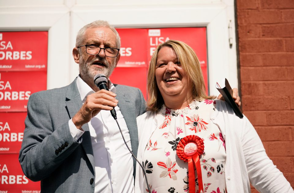  Jeremy Corbyn and the Labour Party's winning parliamentary candidate Lisa Forbes