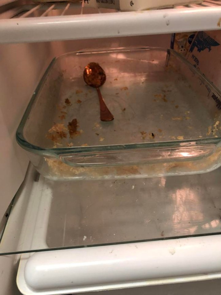  This slob is so lazy, they've left an empty casserole dish in the fridge, instead of cleaning it themselves