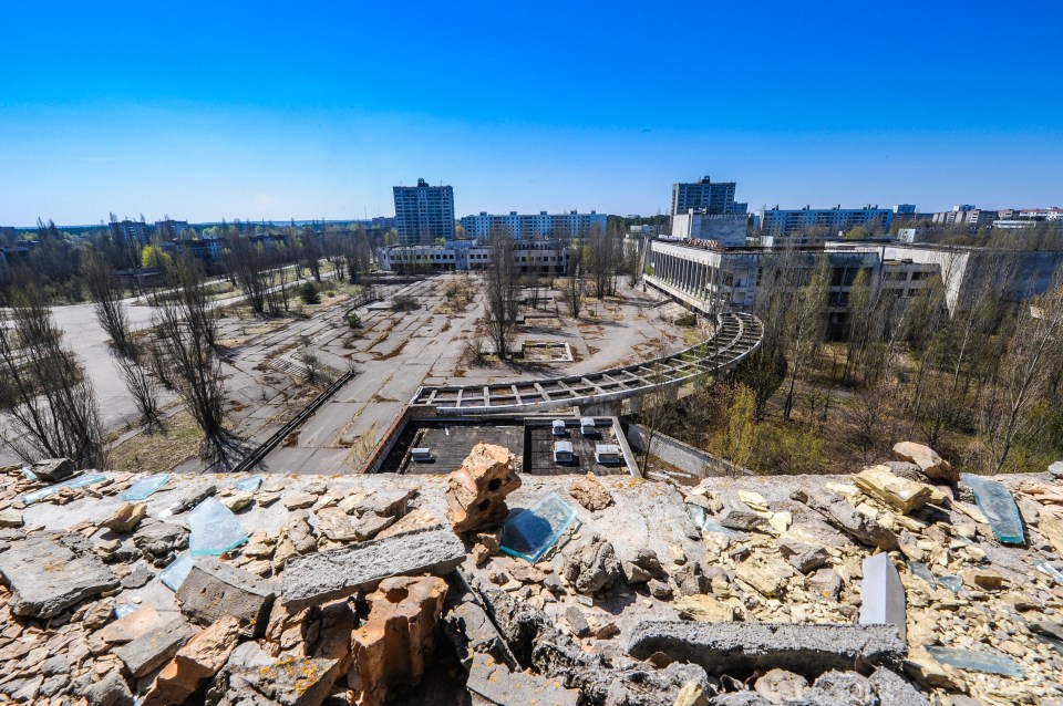  The outside of the abandoned Polissya hotel in Chernobyl