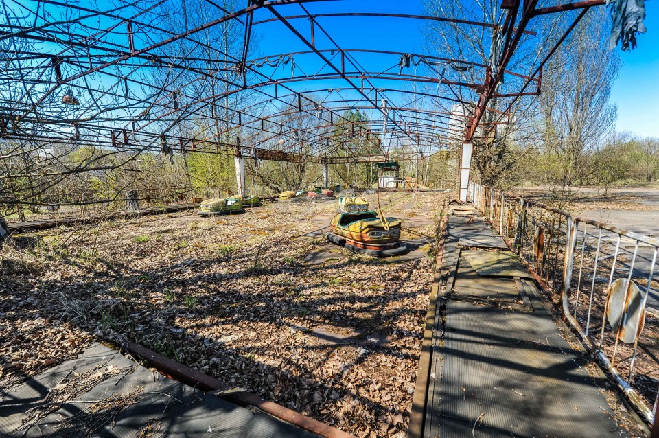  Dodgem cars at an abandoned fairground in the Chernobyl evacuation zone