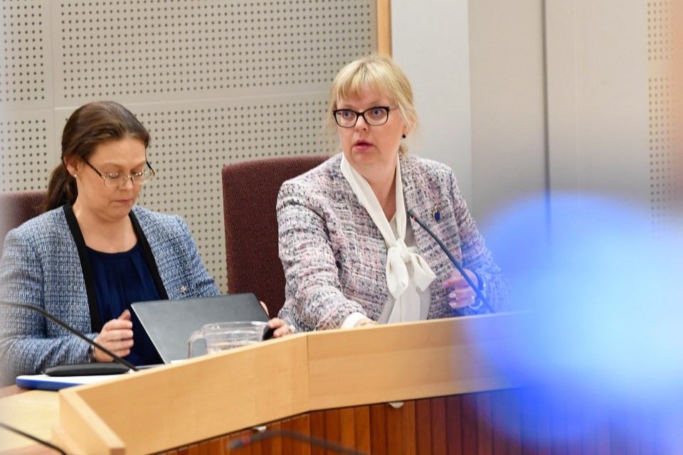  Deputy prosecutor Eva-Marie Persson, right, is seen at Uppsala District Court, during Assange's extradition hearing