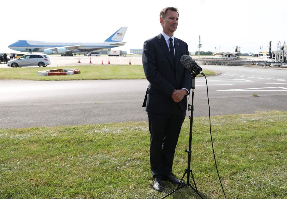  The Tory leadership hopeful had an extended chat as he touched down on Air Force One this morning