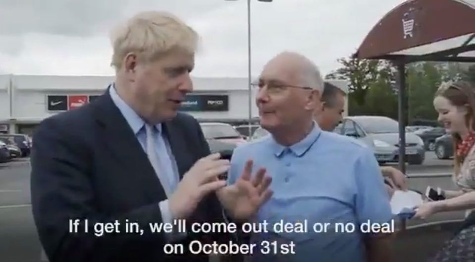  Mr Johnson discusses Brexit with a voter in Peterborough on his Tory leadership campaign launch