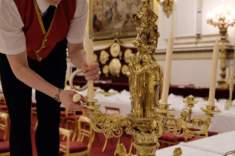  Palace attendants have transformed the Ballroom ready for Mr Trump's State Banquet