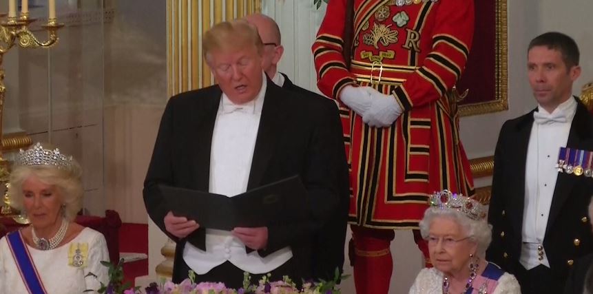  Mr Trump paid tribute to the Queen and the service of the US and UK troops in World War II