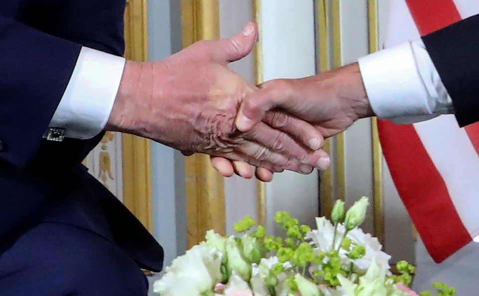  Emmanuel Macron left his thumb print on Donald Trump's hand during D-Day commemorations this year