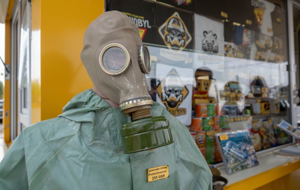  The tour begins with a stop at the souvenir shop where visitors can pick up novelty gas masks