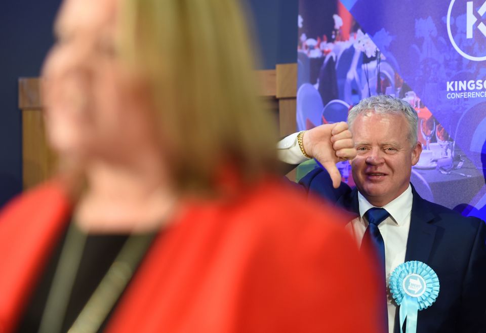 The Brexit Party's Mike Greene gave a thumbs down after losing in the closely fought contest