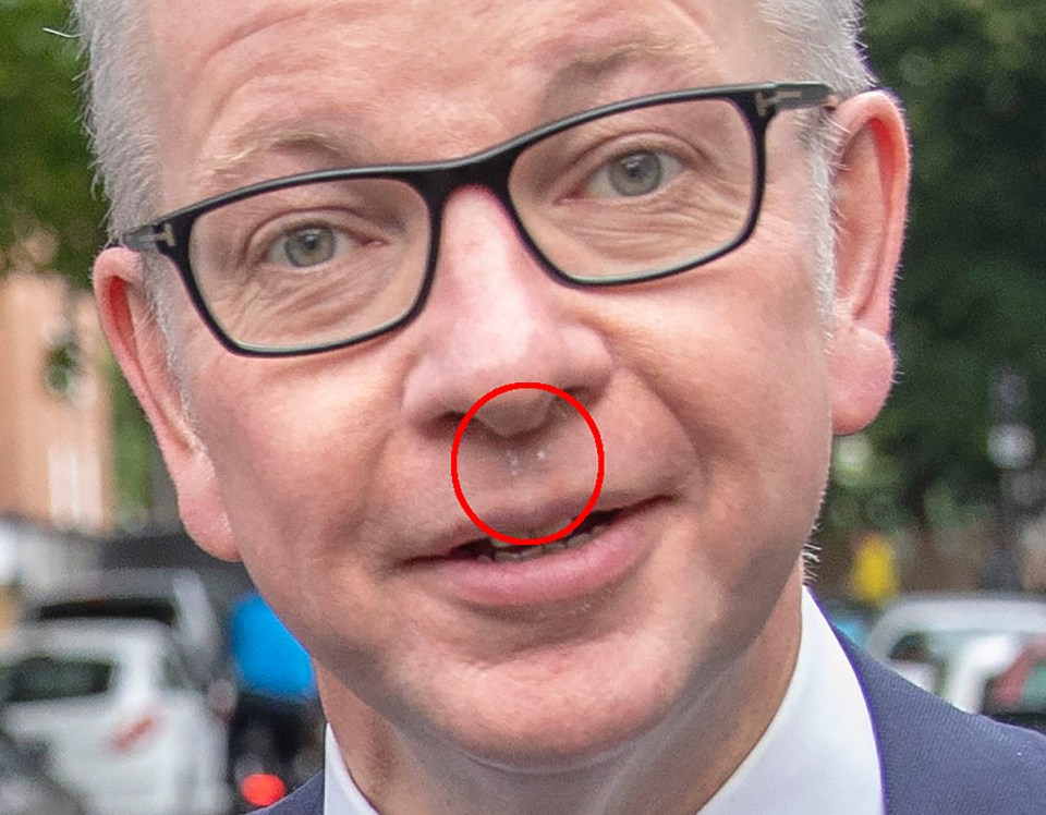  Michael Gove was seen with a 'white mark' under his nose as he tried to brush off his cocaine-snorting scandal on Tuesday