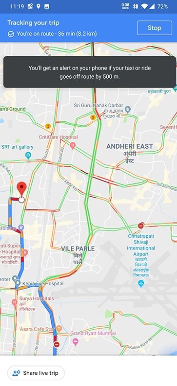  Google Maps will alert you if you've strayed more than 500 metres from the fastest route