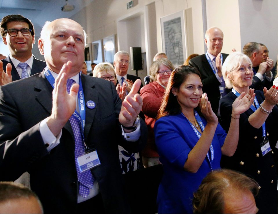  IDS pictured with fellow Brexiteers Priti Patel and Nadine Dorries at BoJo's campaign launch