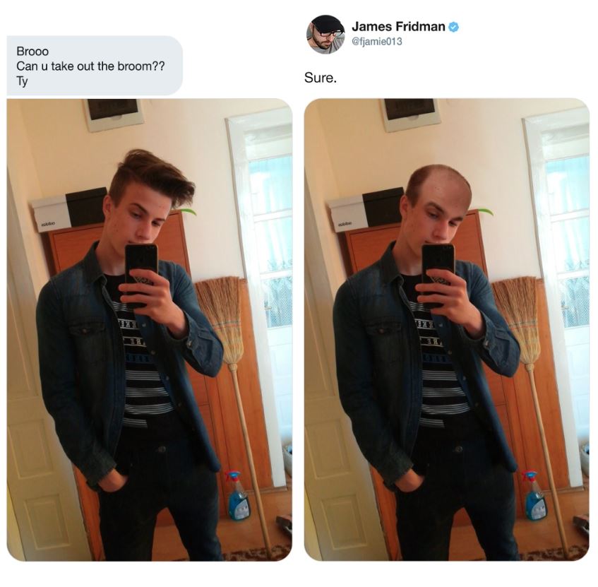  James sweeps up on Twitter with his witty take on people's Photoshop requests