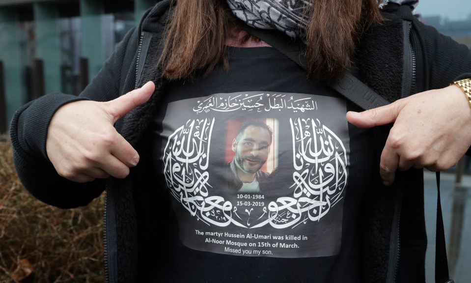  Janna Ezat, mother of Al Noor mosque shooting victim, Hussein Al-Umari shows a shirt bearing his photo