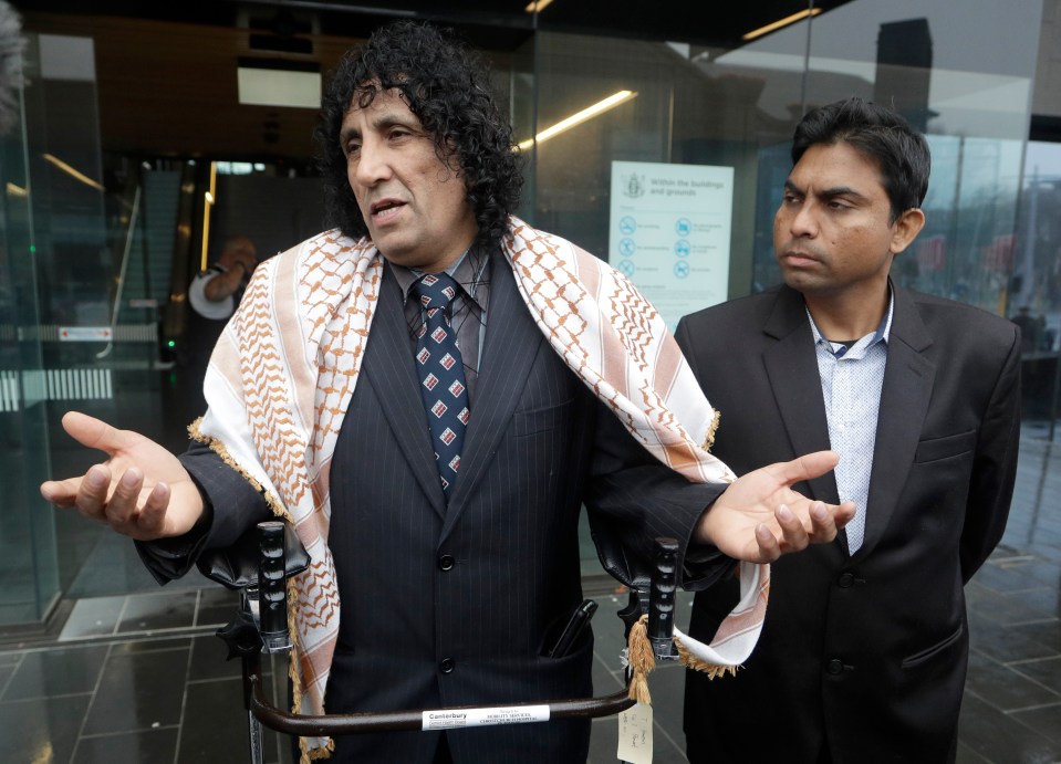  Taj Mohammed Kamran, a survivor of the Christchurch mosque attacks, speaks outside the courtroom