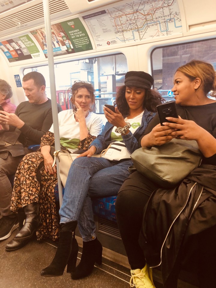  Mel looked relaxed and comfortable as she made the most of London's public transport