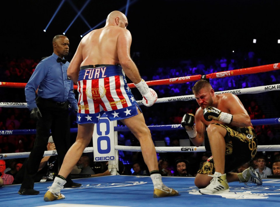 Tyson Fury dropped Tom Schwarz in round two and stopped him seconds later