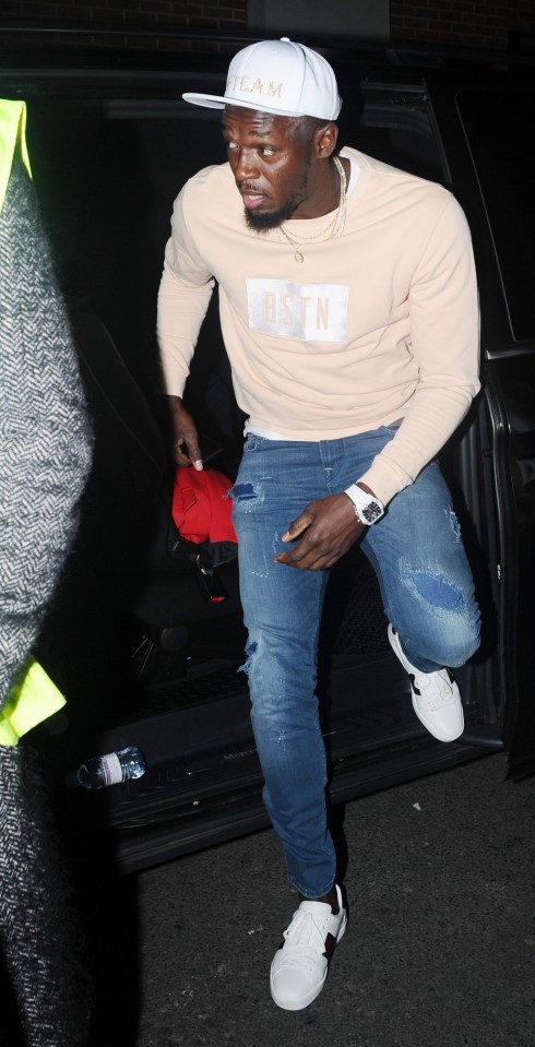 Usain Bolt leaving the Soccer Aid after party