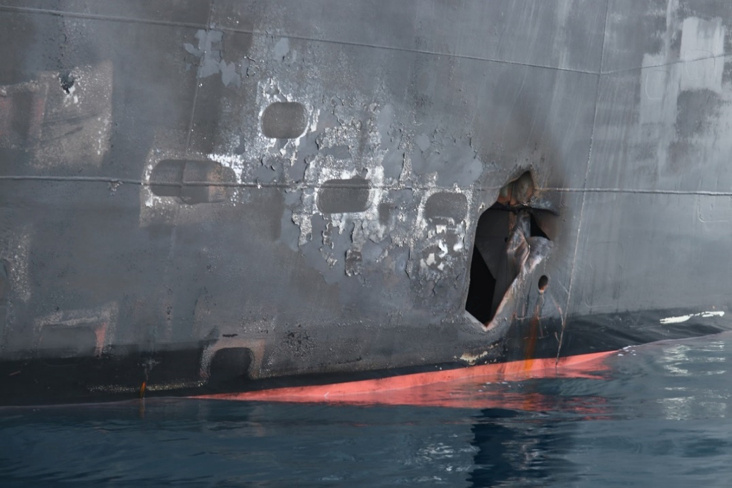 The pictures also show damage to the vessel