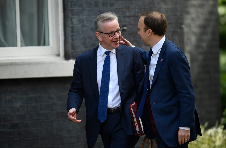  Matt Hancock and Michael Gove share a laugh - even though the former is backing rival Boris for the top job