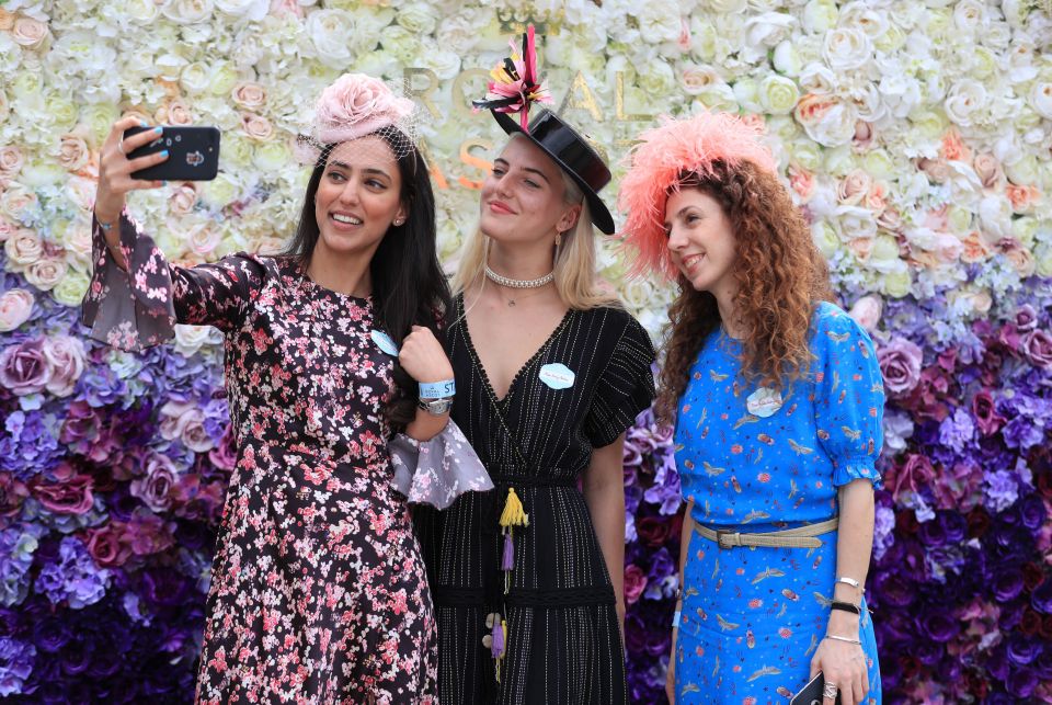 Race goers take a selfie on day one of Royal Ascot