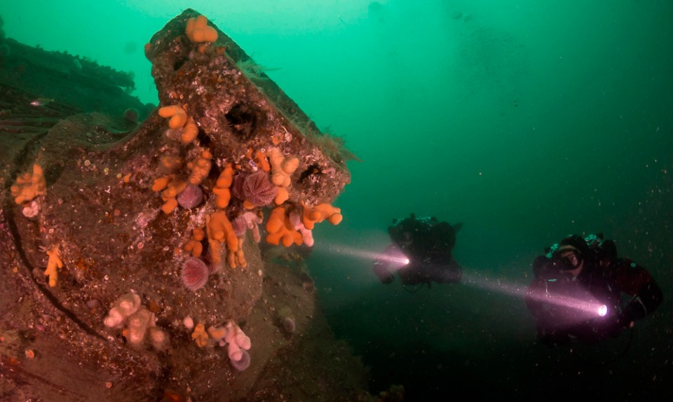 A winch on the SMS Karlsruhe that has been on the Orkney seabed since World War One