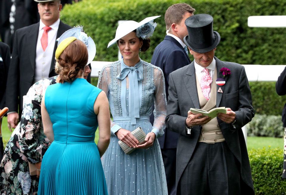 Zara leans in as Kate and Princess Eugenie are chatting