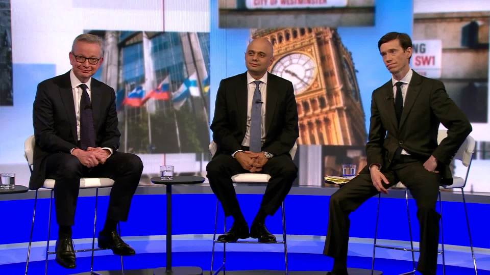  Last night the candidates left - including Michael Gove, Sajd Javid and Mr Stewart - faced off against each other again