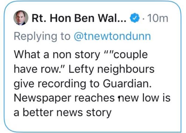 MP Ben Wallace, a senior ally of Boris Johnson tweeted this in support, before quickly deleting it