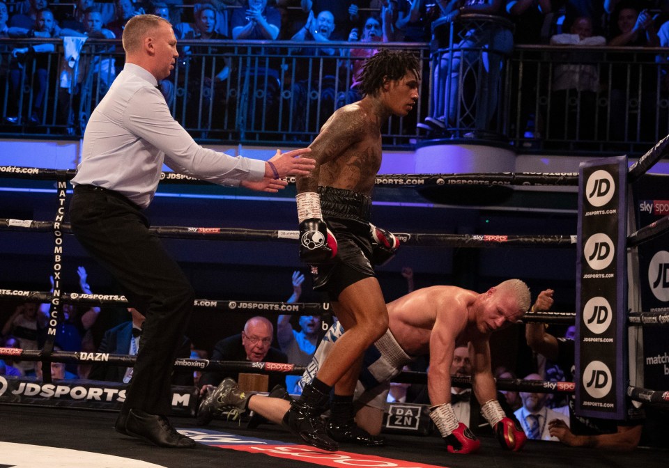 Conor Benn sends Jussi Koivula to the canvas in the second round