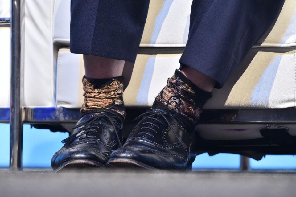  Saturday: Boris Johnson was seen wearing the distinctive socks in Birmingham, with one looking inside out