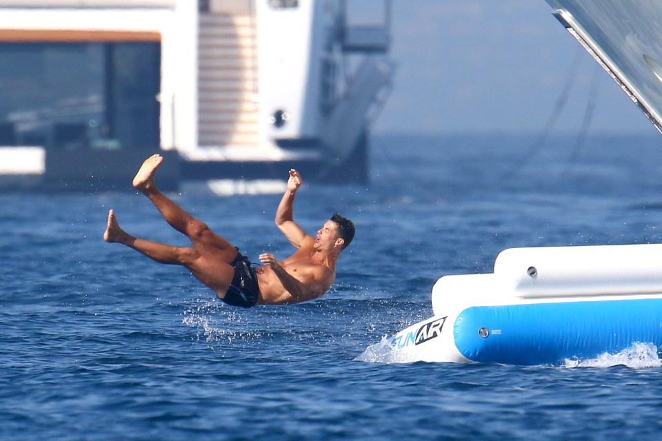  Ronaldo could be seen enjoying himself down the slide and riding on a jet ski