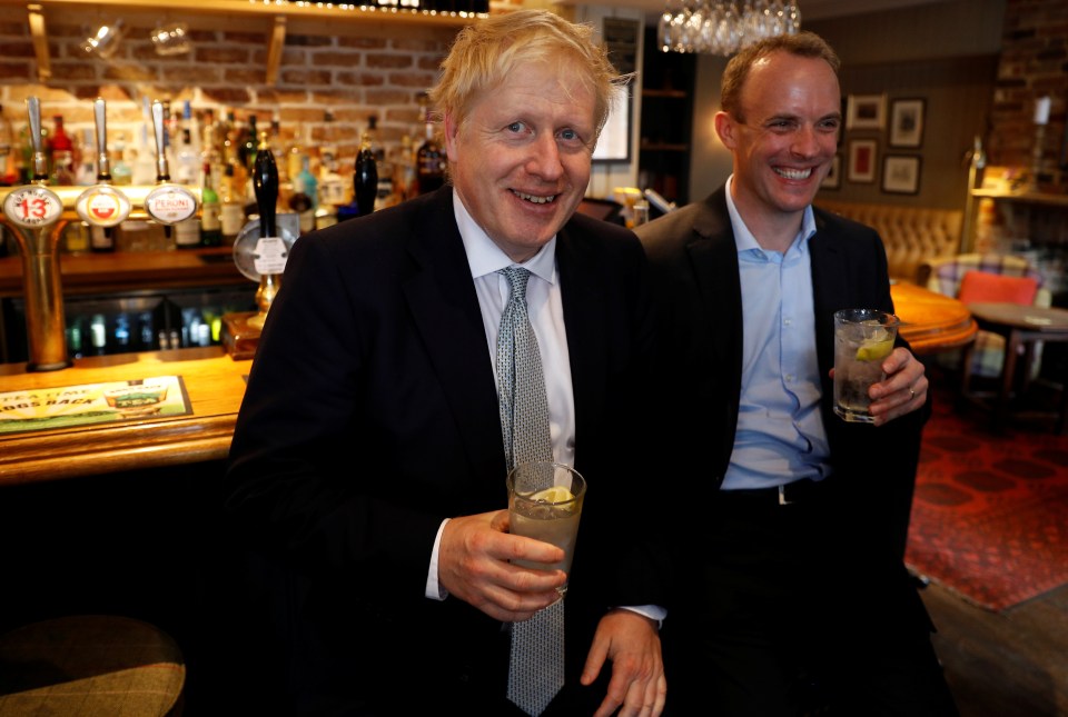  Dominic Raab, pictured with Boris yesterday, hit out at Mr Hunt