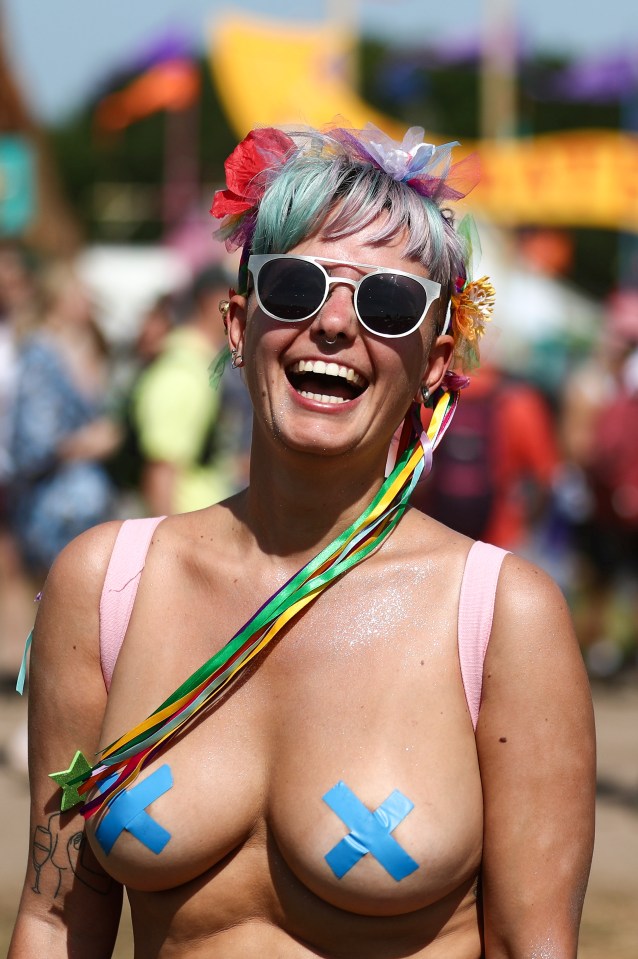 Paula Corsini, 31, from Brazil, enjoying Glastonbury on this warm and sunny day