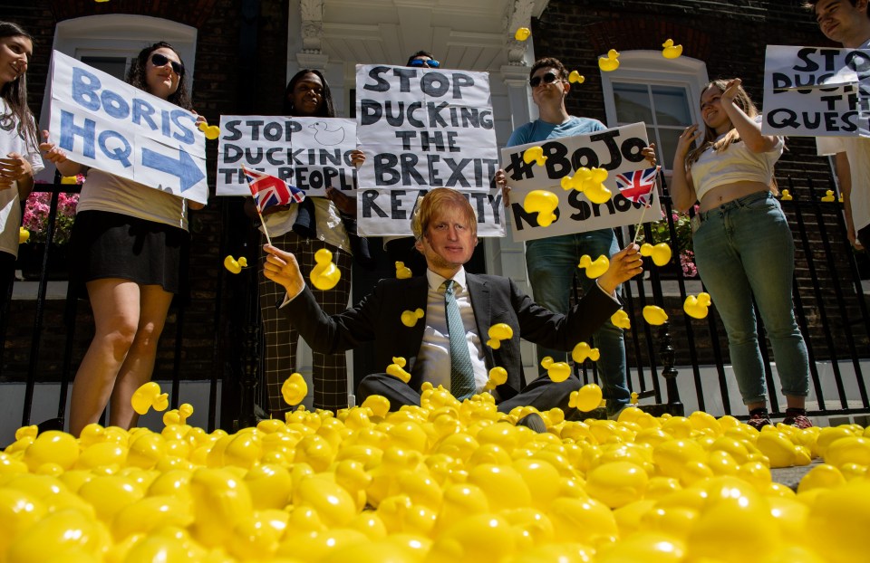 A protest outside Boris’ office today where activists accused him of ‘ducking’ scrutiny