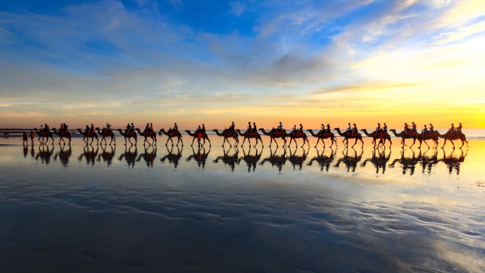  This dramatic photo is called Reflection of camera walking on beach at sunset