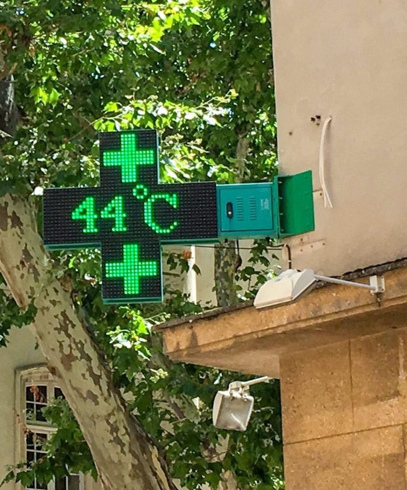  Scorching: A pharmacy sign showed the moment the mercury hit 44C in southern France earlier today