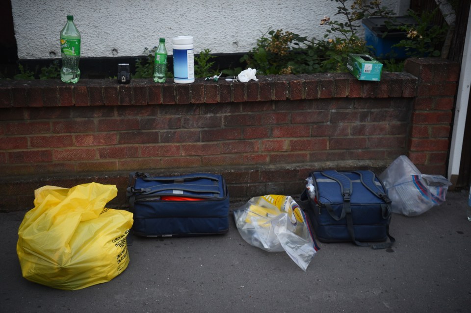 Forensic bags at the scene in Raymead Avenue, Thornton Heath, on Saturday night