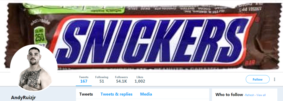  The Mexican-American changed his Twitter header picture to one of a Snickers bar