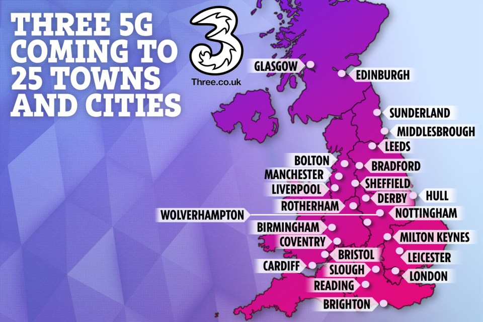  Three 5G is coming to 25 UK towns and cities later this year