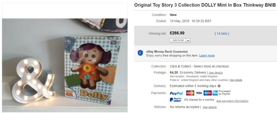  The doll is in mint condition and sold for £266.99