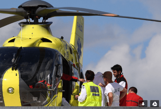  Four-time Tour de France champ Chris Froome went to hospital by helicopter after a crash ruled him out of cycling's biggest event