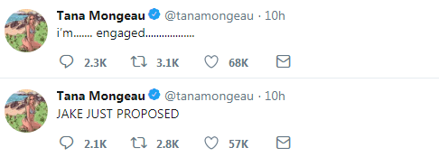  Tana also shared the happy news on Twitter