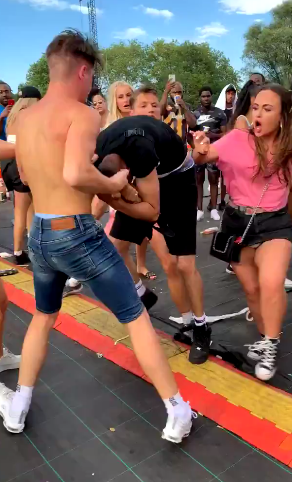  One shirtless man was involved in the fight