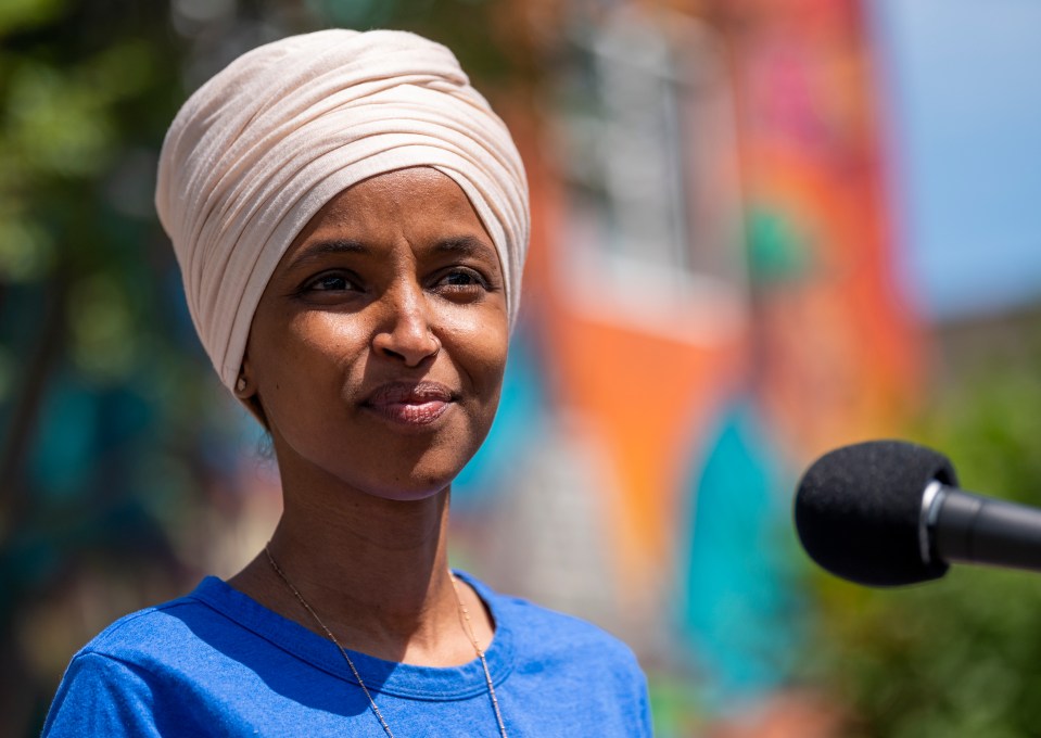  Ilhan Omar speaks with media gathered outside Mercado Central on August 11, 2020