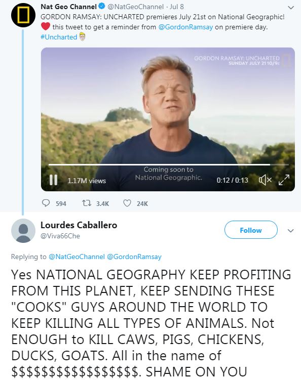  Gordon Ramsay and National Geographic were told off by some animal lovers