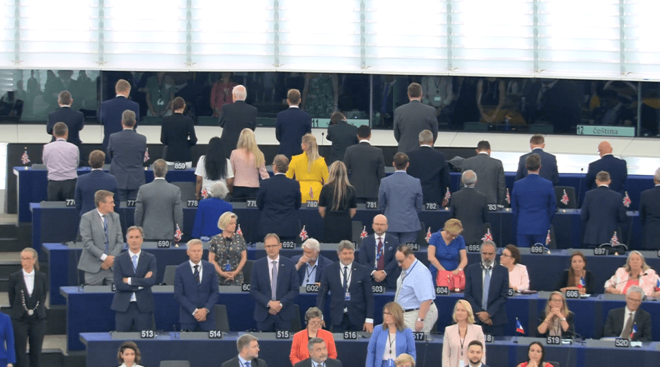  The Brexit Party MEPs turned their back on the others yesterday as the EU anthem was played