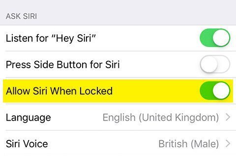  In "Siri and Search", turn off "Allow Siri When Locked"