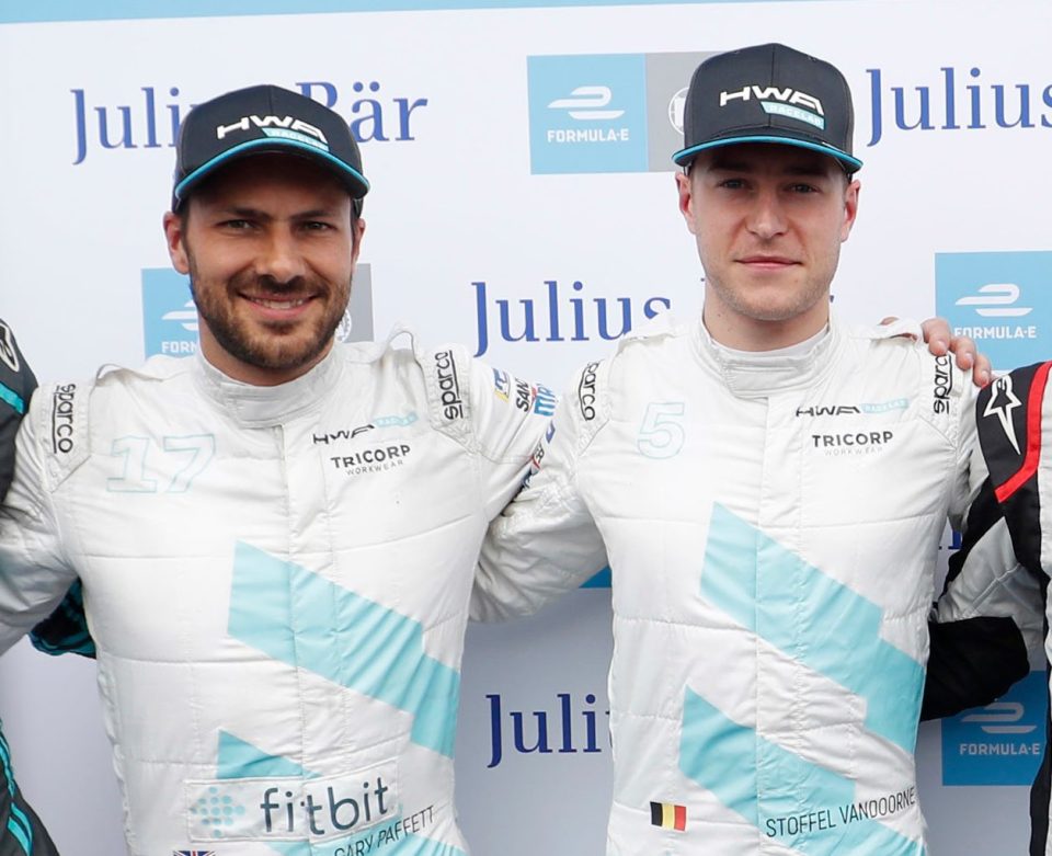  Stoffel Vandoorne (right) and Gary Paffett (left) race for Merc's sister FE team HWA