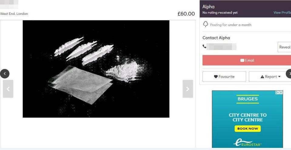  The ad was found on Gumtree using street slang for cocaine